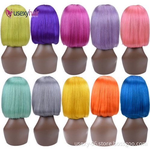 Colored Bob Lace Front Human Hair Wigs Brazilian Virgin Hair Blonde Pink Red Blue Yellow Gray Orange Color Short Bob Cut Wigs